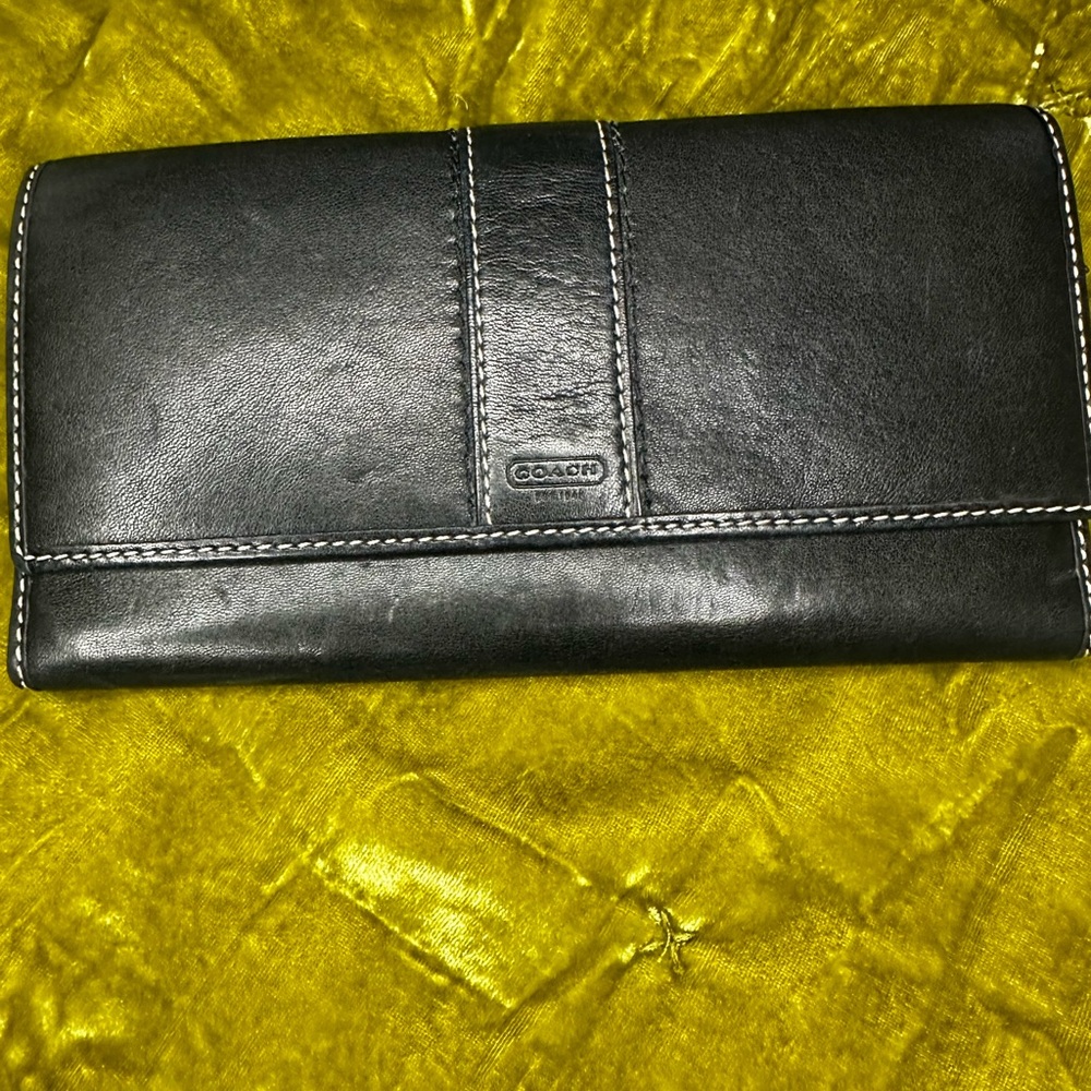 Coach Black Leather Clutch with White Stitching
